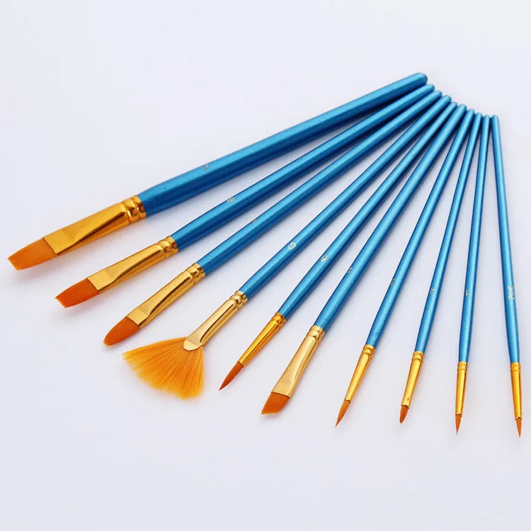 10 Pieces Nylon Hair Brush Including Brush Pen Set Blue Hook Line