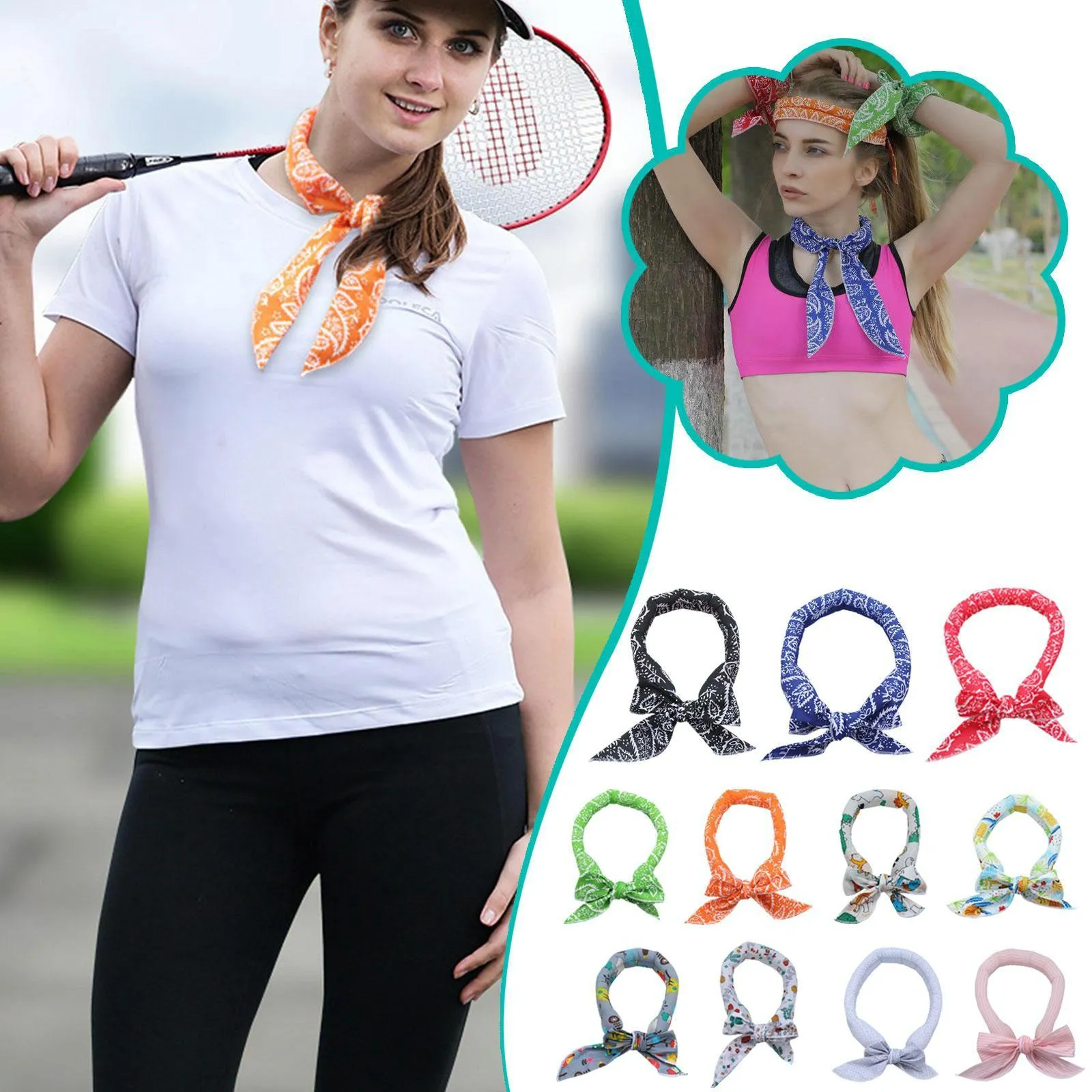 3 Piece Cooling Bandana Neck Wraps For Summer Black Leaves
