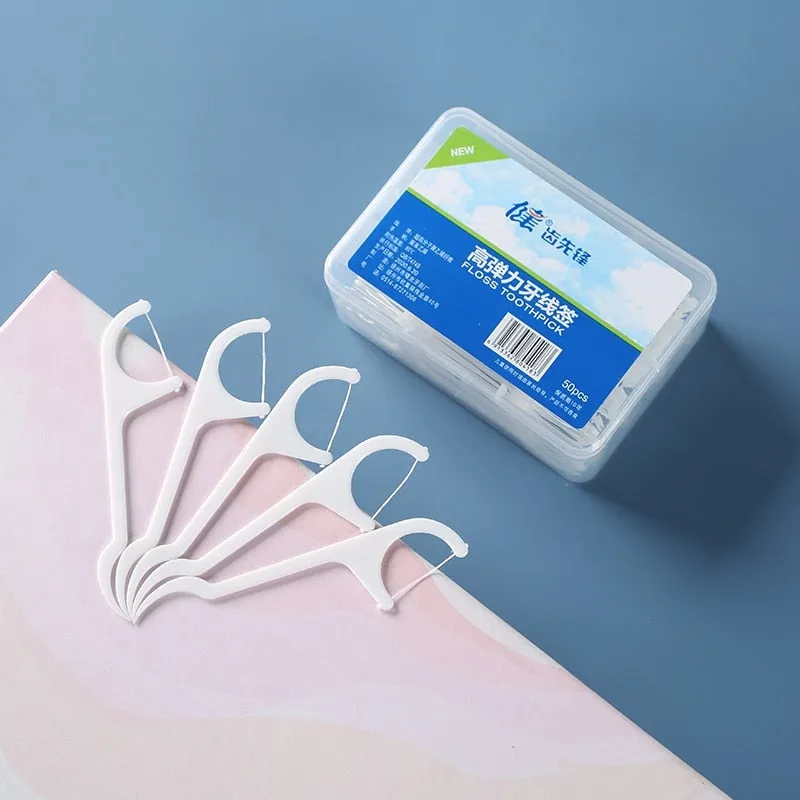 50/100pcs Dental Floss Stick Tooth Cleaning Interdental Brush Dental Floss Pick Oral Hygiene Care 1 Bag Dental Floss Ultra-fine