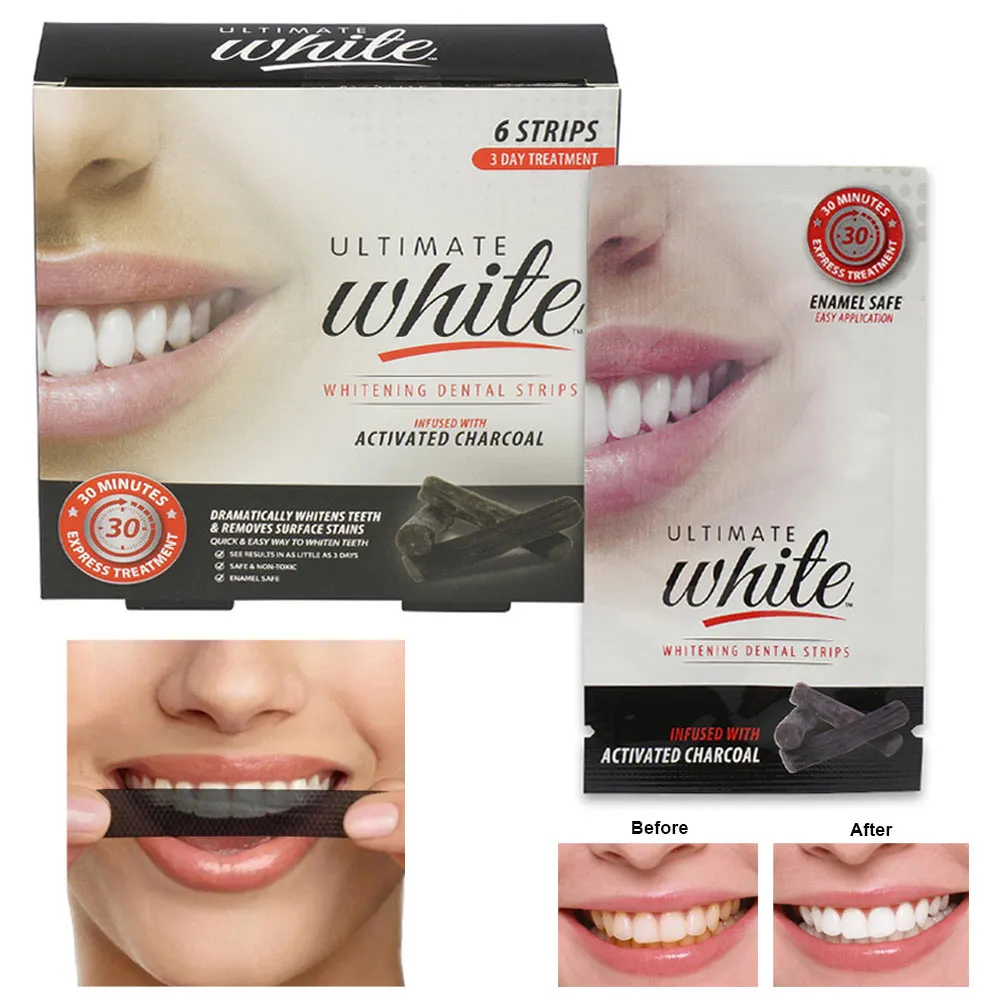 6 Teeth Whitening Strips Charcoal Strips Dental Whitener Tooth Whitening Strip