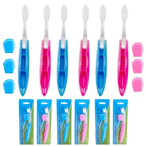 6 Travel Toothbrushes Compact Brush Folds Dental  6 Floss Camping Hike Oral Care