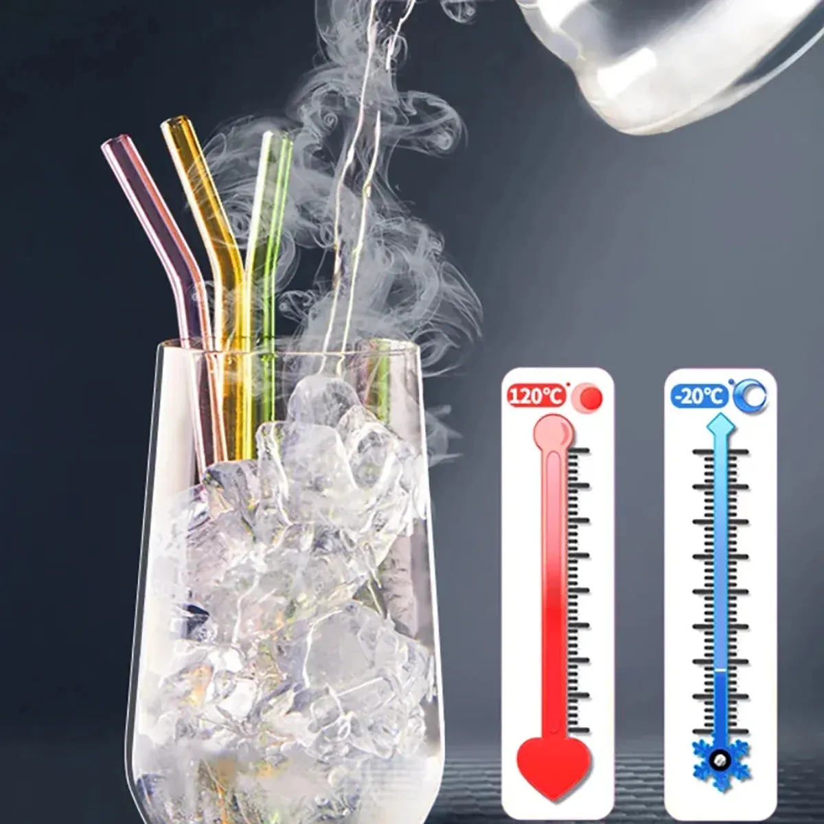8 Piece Reusable Glass Straws For Smoothies & Cocktails With Brushes