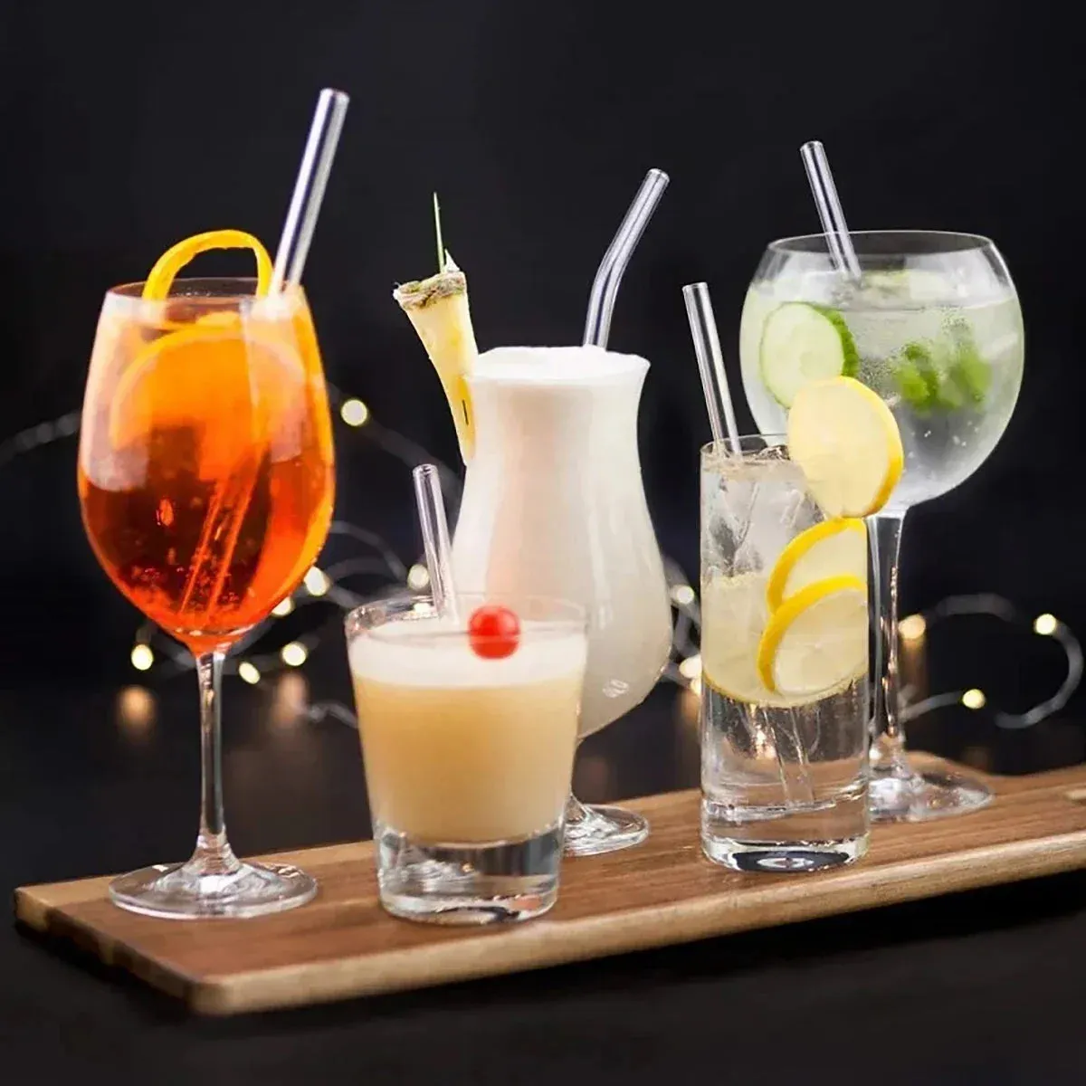8 Piece Reusable Glass Straws For Smoothies & Cocktails With Brushes