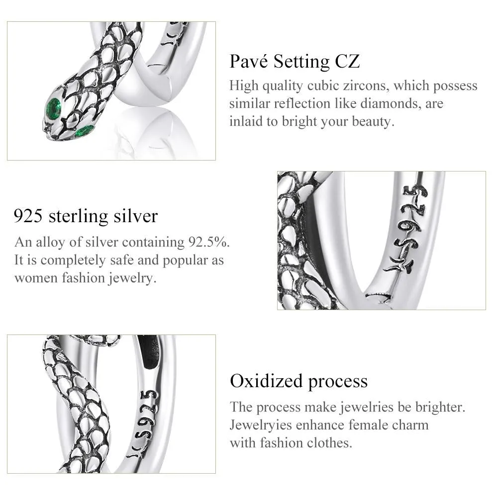 925 Sterling Silver Snake Ear Buckle Earrings For Women