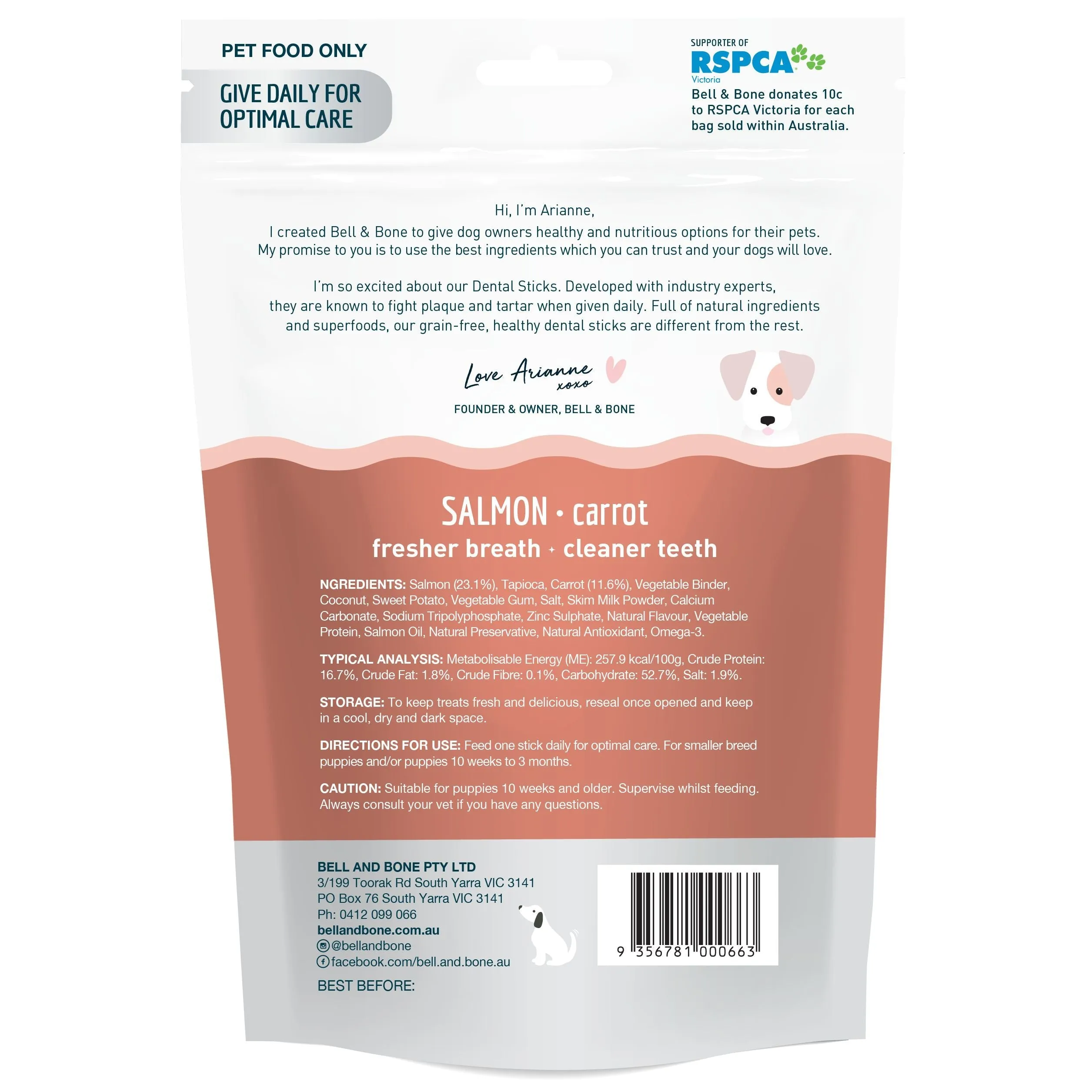 Bell and Bone Dental Sticks Salmon for Small Puppies 80g