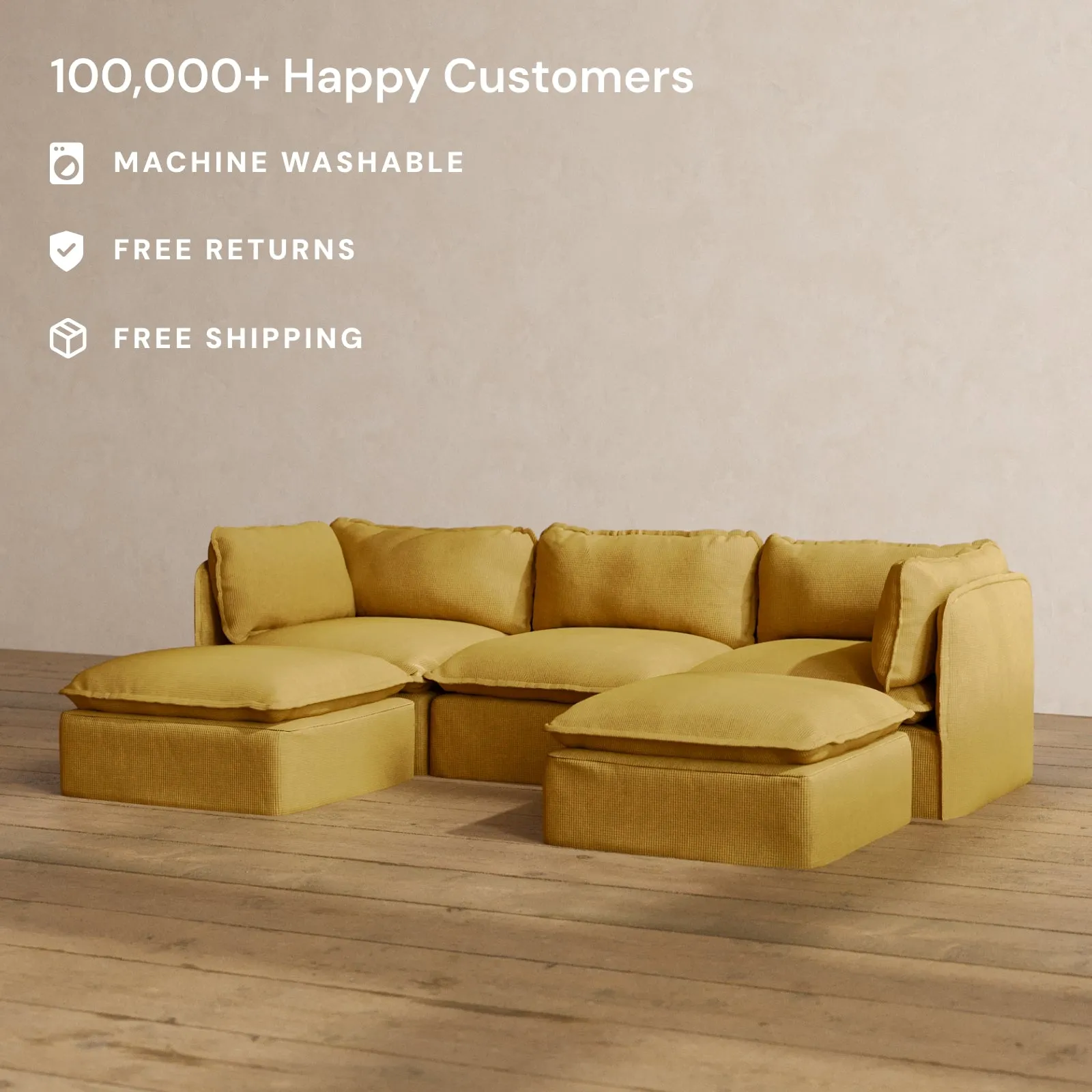Modular Washable 3-Seater U-Sectional in Kiiro | Memorix  Seat | Cloud Pillow