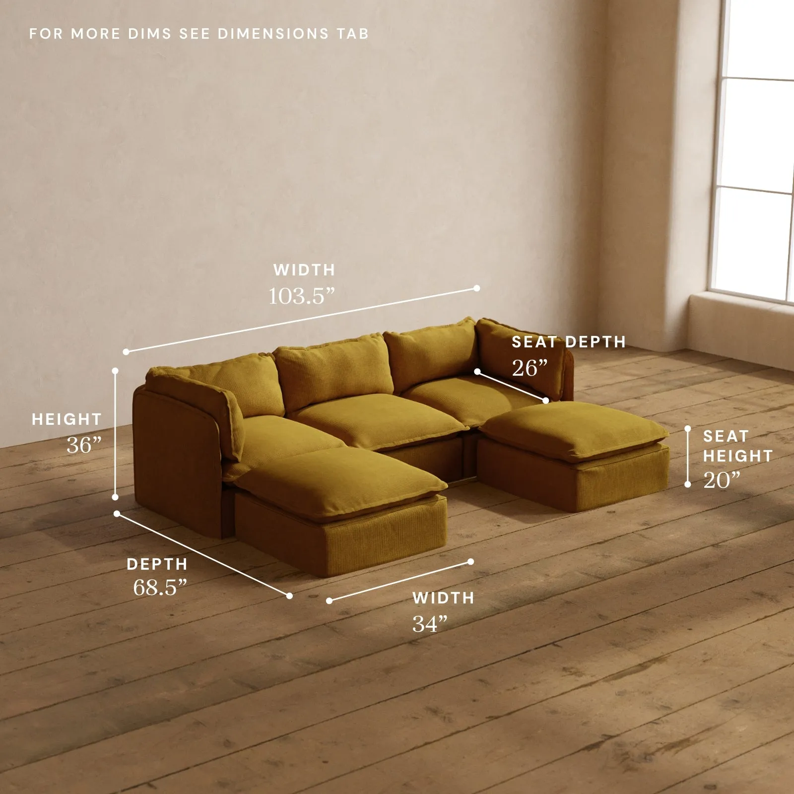Modular Washable 3-Seater U-Sectional in Kiiro | Memorix  Seat | Cloud Pillow