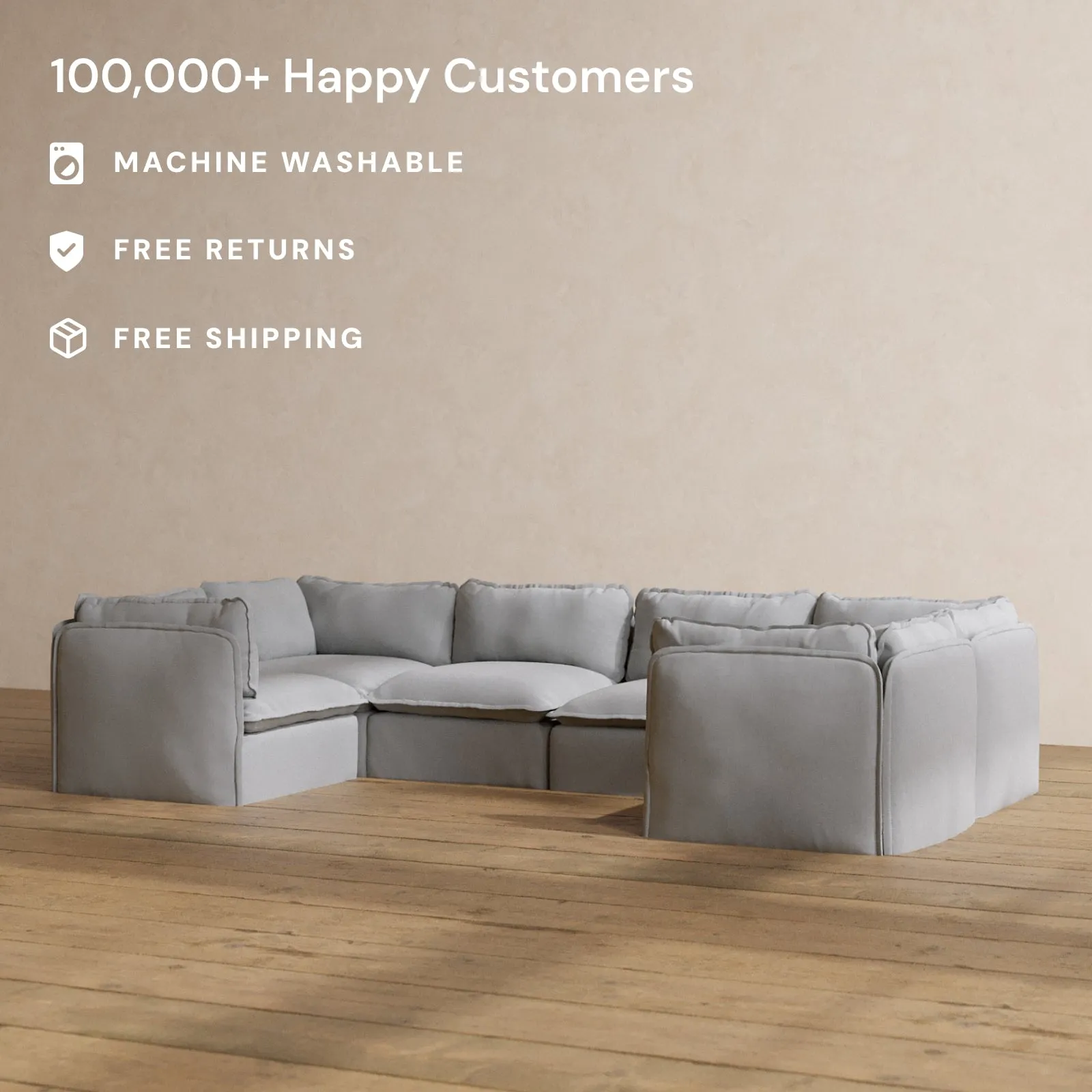 Modular Washable 6-Seater U-Sectional in Pumice | Memorix  Seat | Cloud Pillow