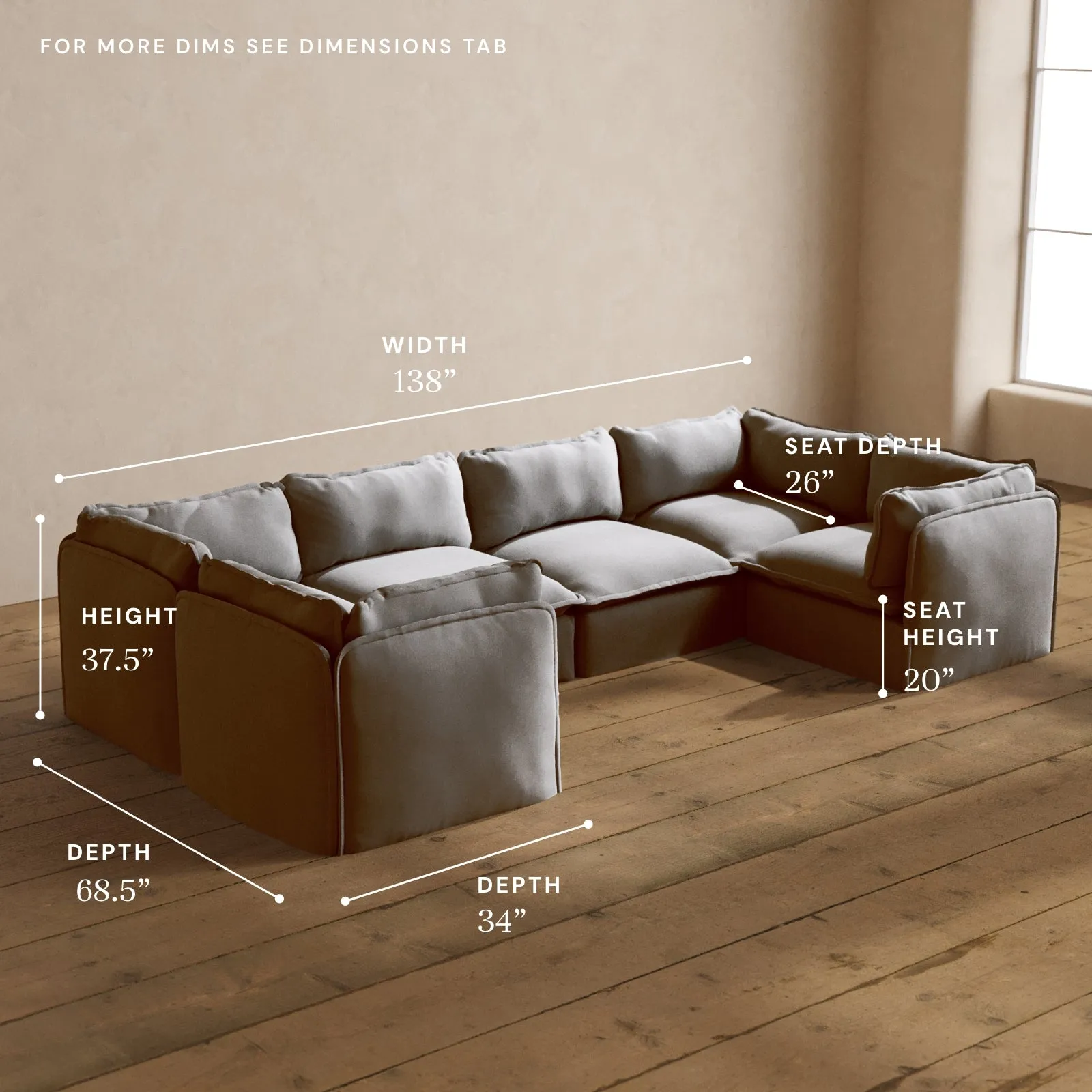 Modular Washable 6-Seater U-Sectional in Pumice | Memorix  Seat | Cloud Pillow