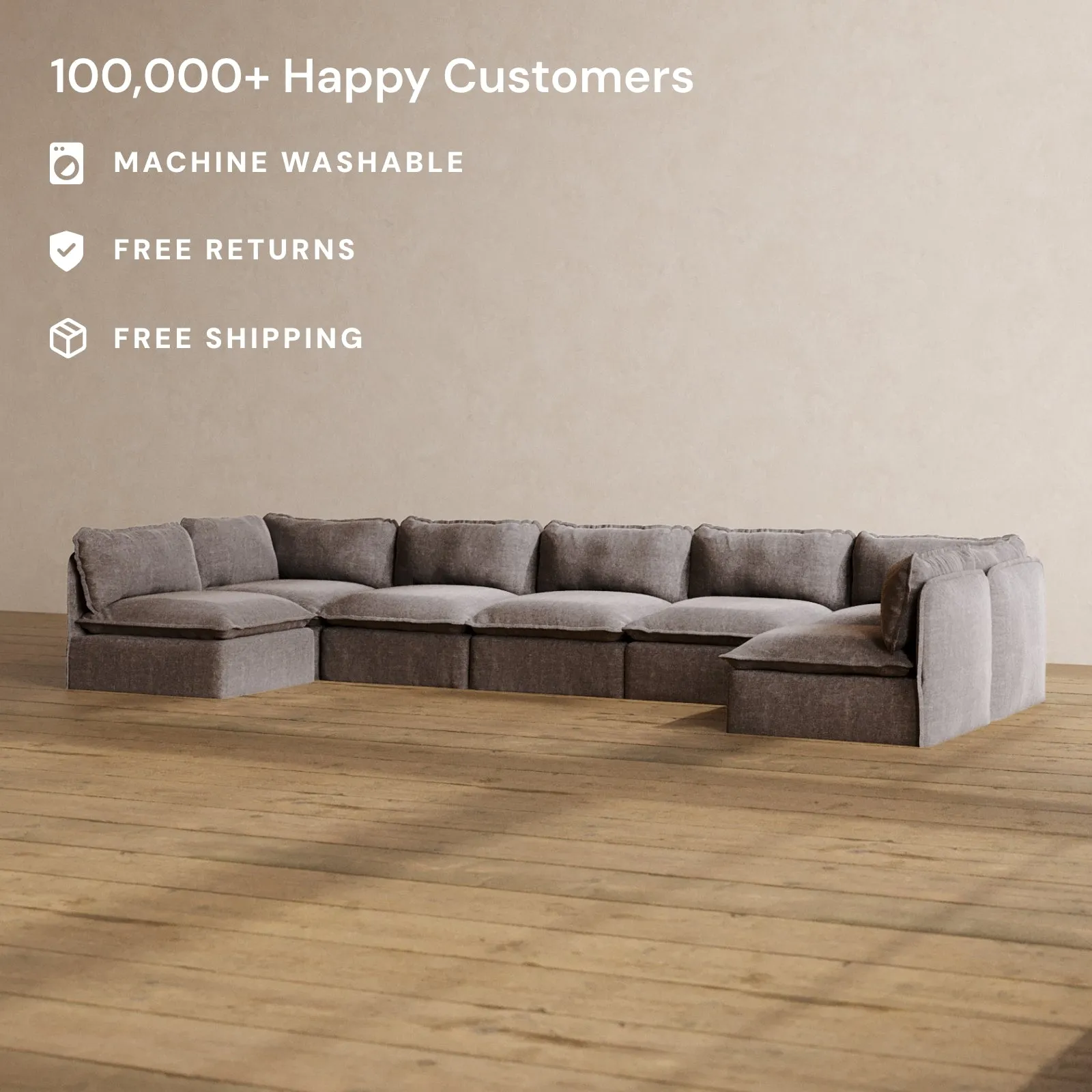 Modular Washable 7-Seater Open-Ends U-Sectional in Caviar | Memorix  Seat | Cloud Pillow