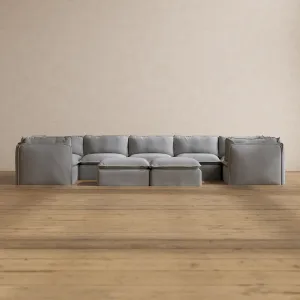 Modular Washable 7-Seater U-Sectional   Bench Ottoman in Pumice | Memorix  Seat | Cloud Pillow