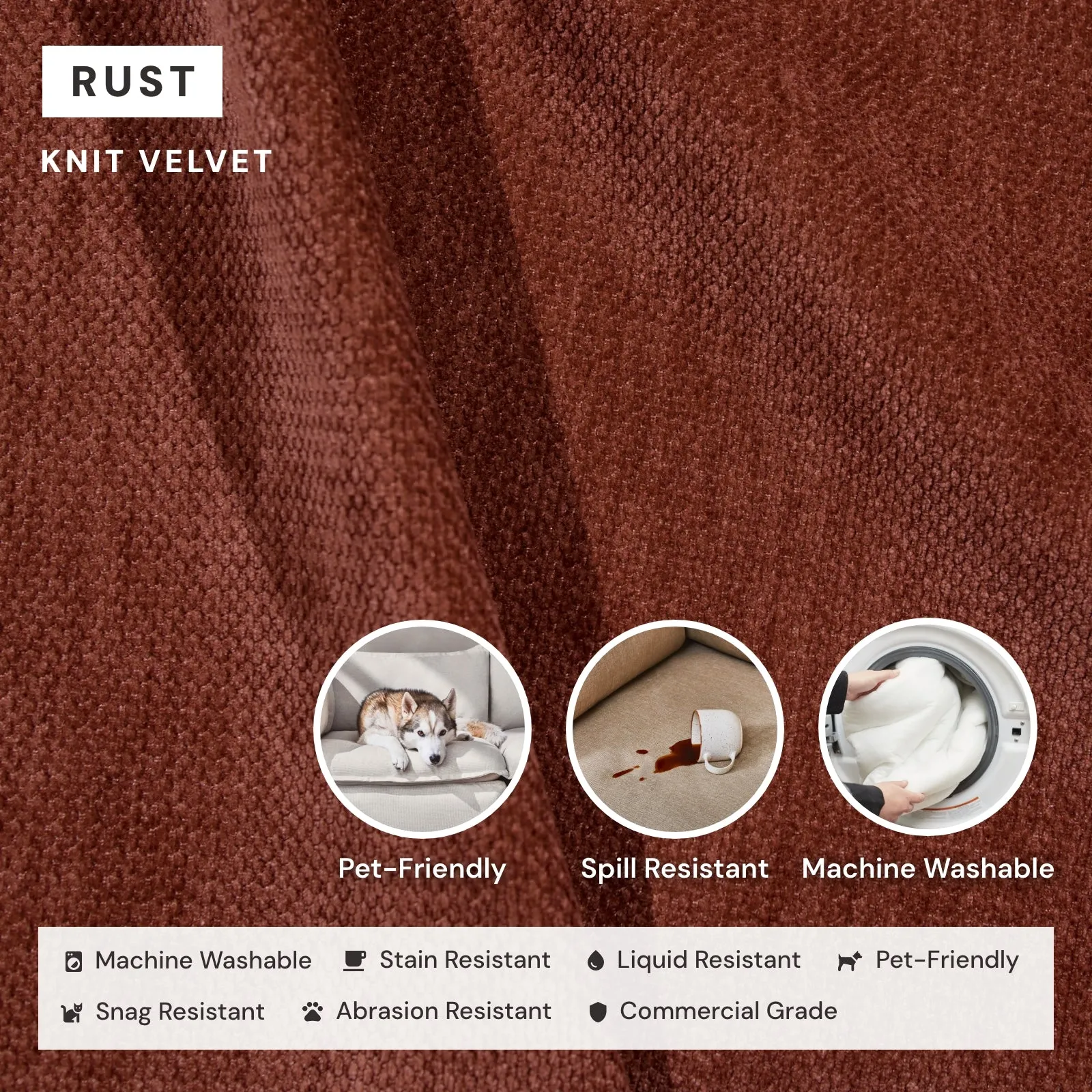 Modular Washable 7-Seater U-Sectional in Rust | Memorix  Seat | Cloud Pillow