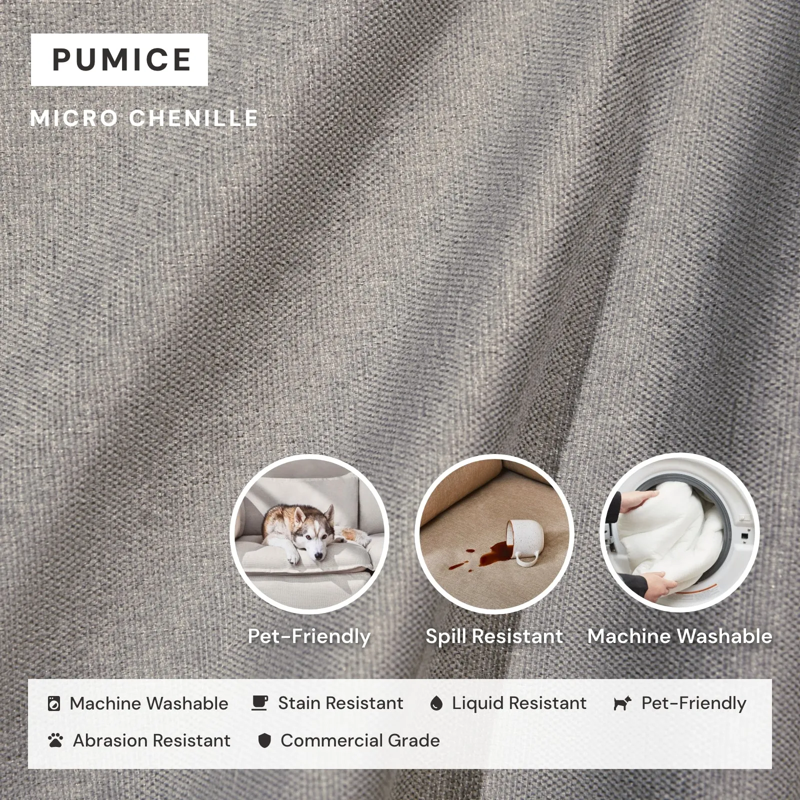 Modular Washable 8-Seater Open-Ends U-Sectional   Ottoman in Pumice | Memorix  Seat | Cloud Pillow