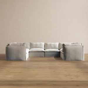 Modular Washable 8-Seater U-Sectional in Milk | Deluxe  Seat | Cloud Pillow