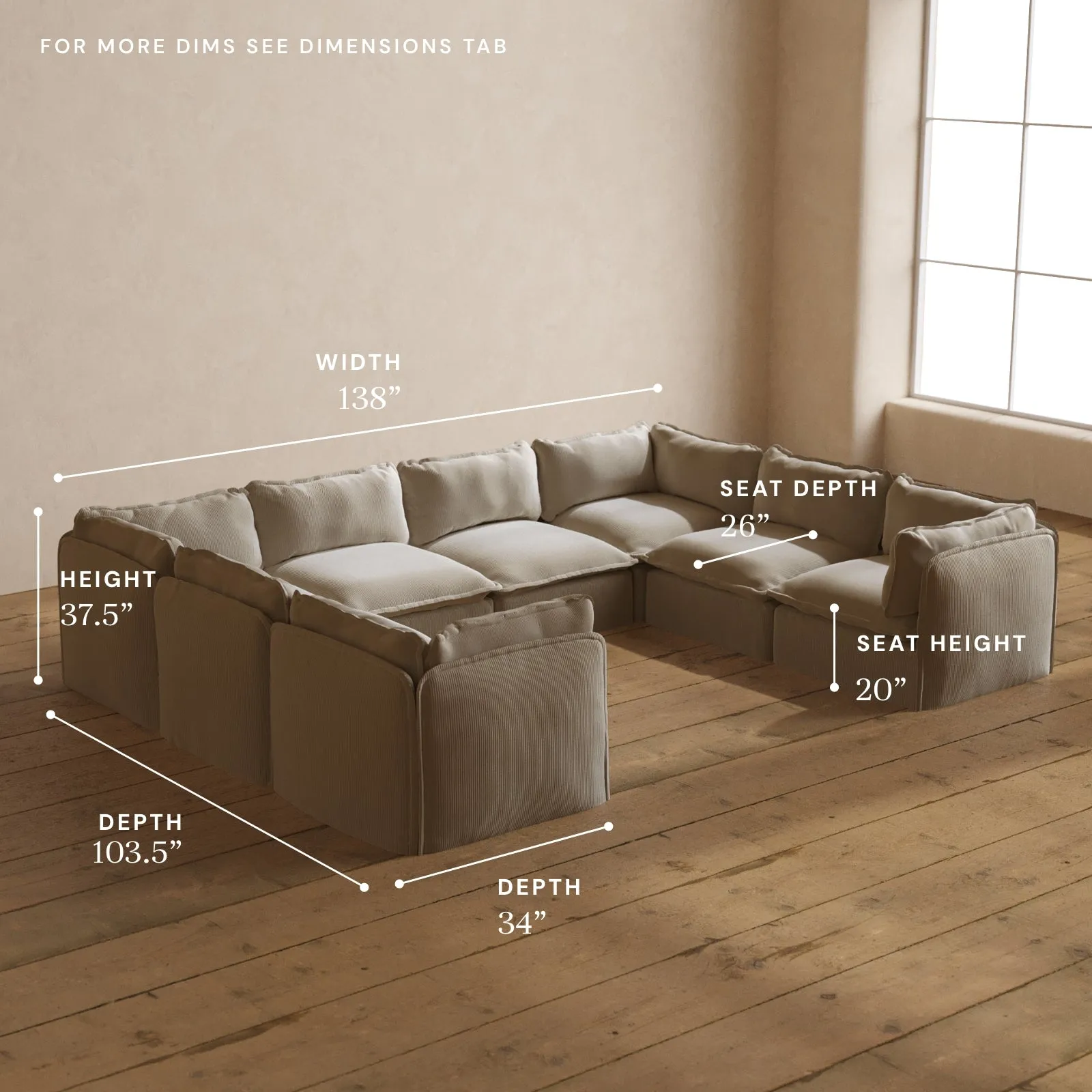 Modular Washable 8-Seater U-Sectional in Milk | Deluxe  Seat | Cloud Pillow