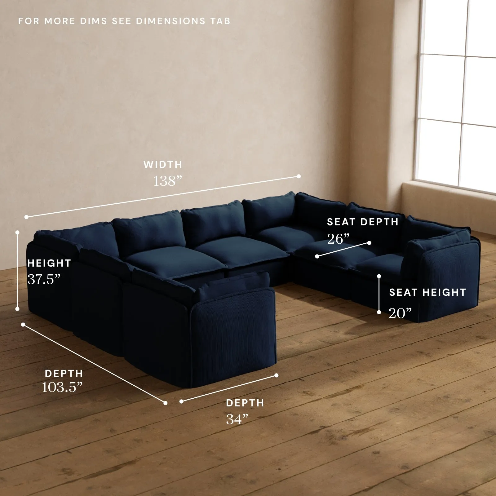 Modular Washable 8-Seater U-Sectional in Sumi | Memorix  Seat | Contour Pillow