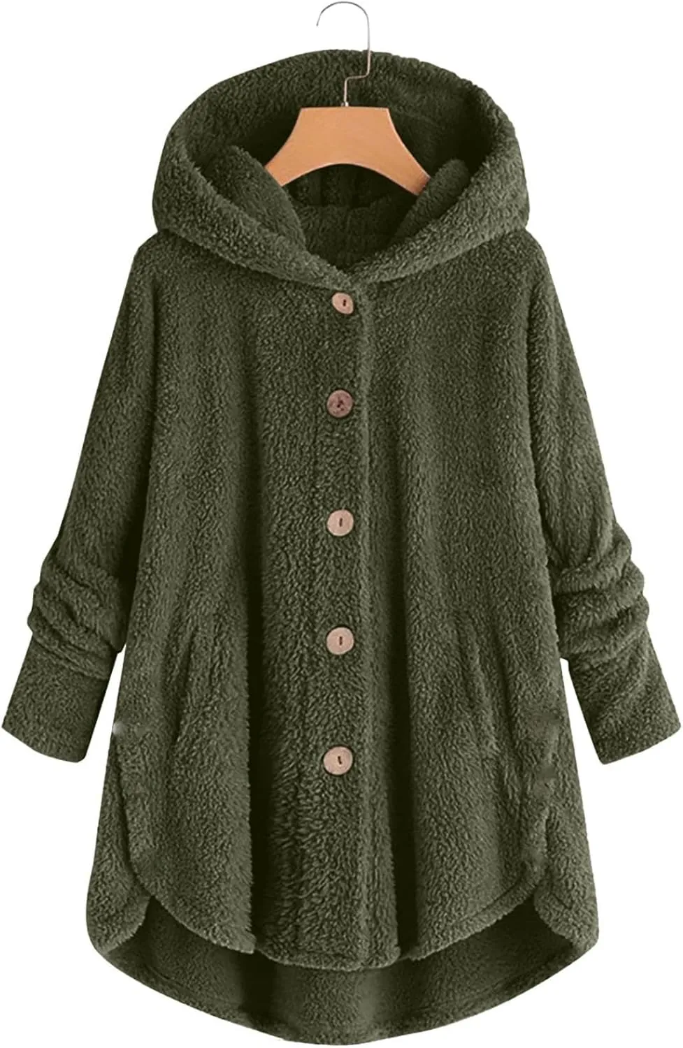 nerohusy Warm Jackets Women Fashion Furry Sherpa Jacket with Hoodie Warm Winter Sherpa Coat Oversized Long Sleeve Outerwear