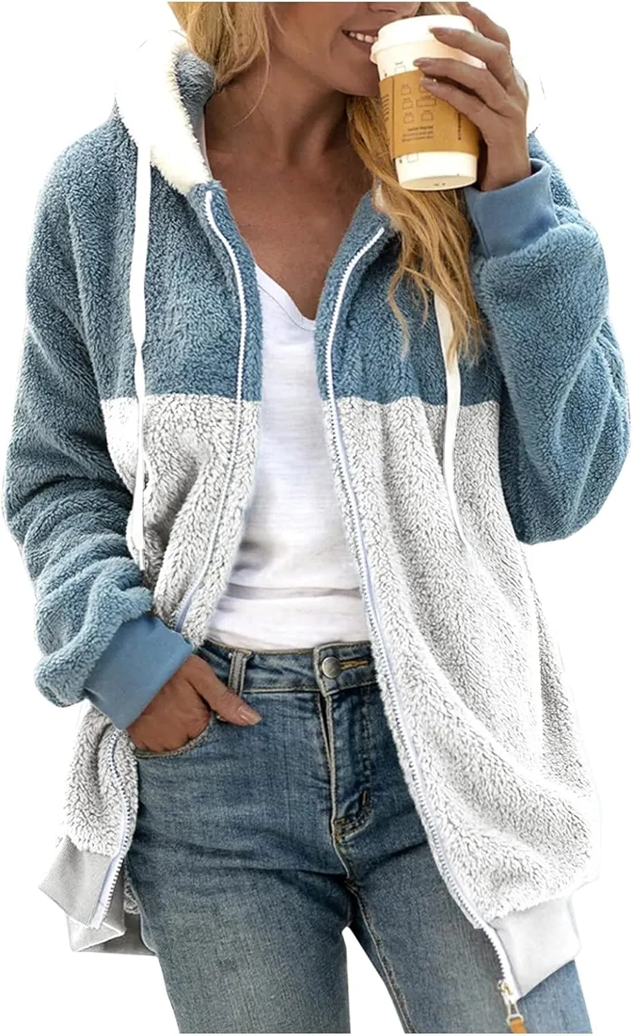Womens Sherpa Fleece Lined Hoodie Jackets Fall Winter Warm Warm Winter Oversized Fluffy Coat Zipper Coats Winter Outwear