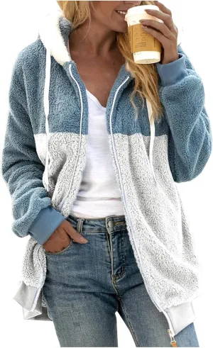 Womens Sherpa Fleece Lined Hoodie Jackets Fall Winter Warm Warm Winter Oversized Fluffy Coat Zipper Coats Winter Outwear